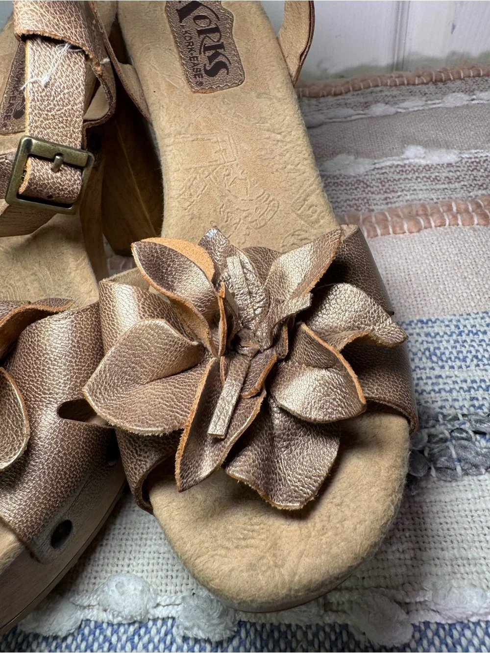 Kork-Ease Metallic Bronze Floral Platform Sandals